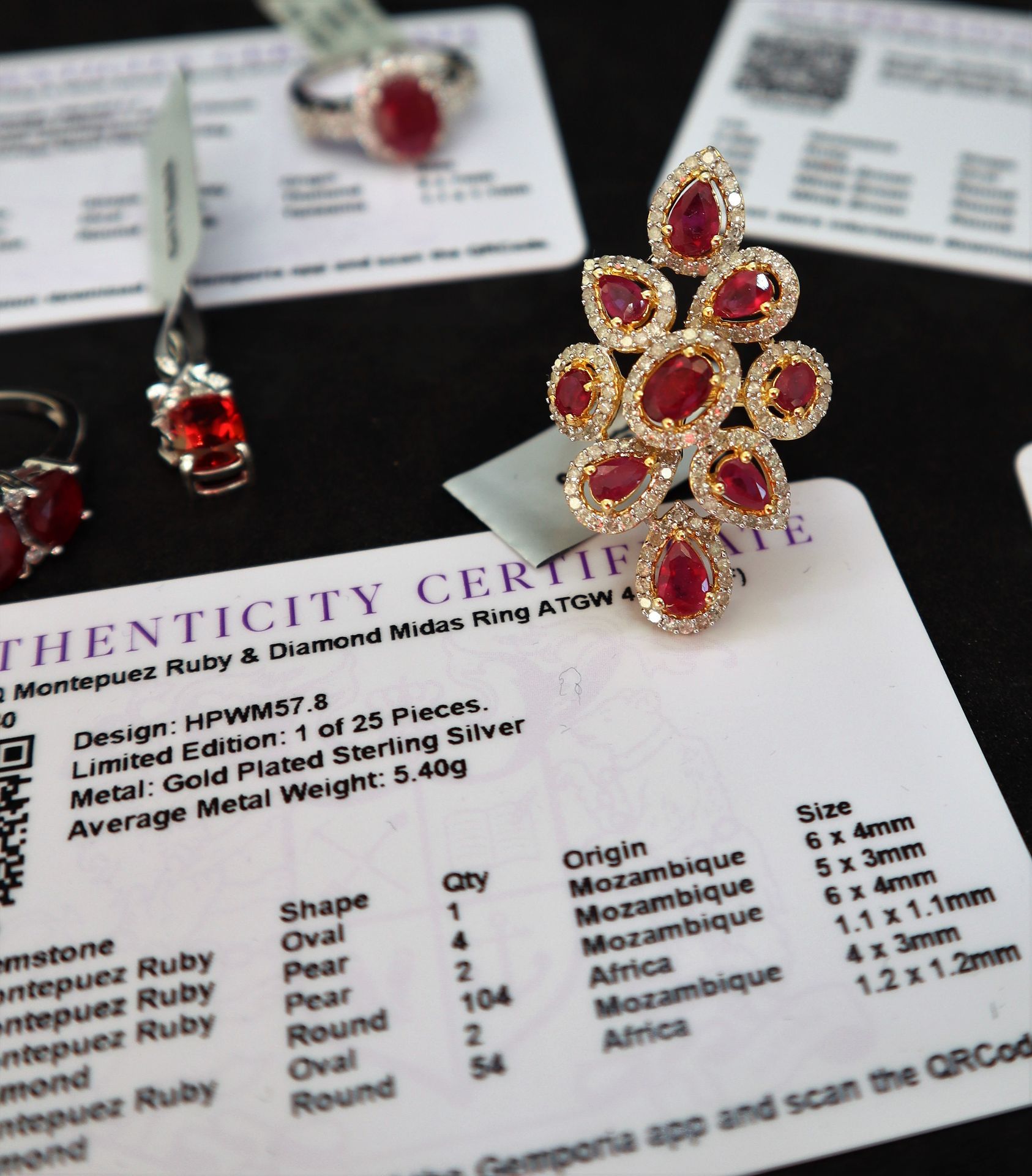 Gemporia - A Montepuez ruby and diamond sterling silver Midas ring size P to Q together with a pair - Image 2 of 4