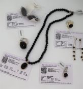 Gemporia - A black onyx sterling silver necklace together with a pair of black onyx sterling silver