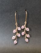 Gemporia - A pair of Sakaraha pink sapphire 9k gold leaf earrings,