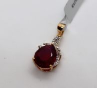 Gemporia - A Malagasy ruby and white zircon 9k gold pendant, set with an 8.