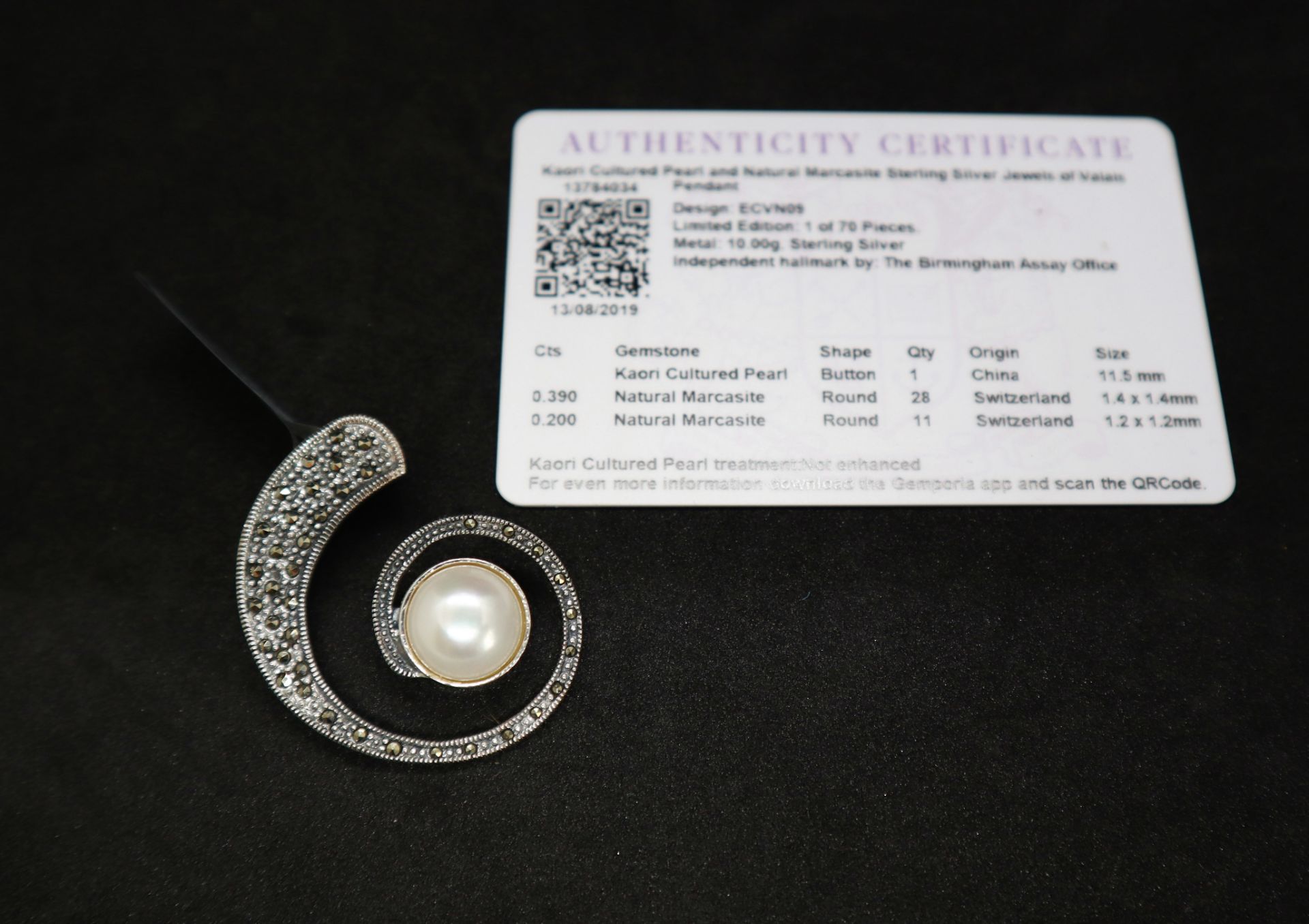 Gemporia - A Kaori cultured pearl and natural marcasite sterling silver Jewels of Valais pendant - Image 4 of 5