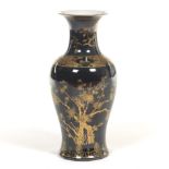 Chinese Porcelain Mirror Black Glaze and Gilt Design Vase
