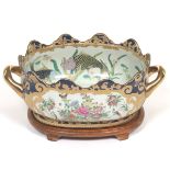 Chinese Export Porcelain Fish Bowl on Rosewood Stand, Apocryphal Qianlong Seal-Mark