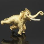 Majestic Gold, Ruby and Enamel 3D Trumpeting Elephant Pin/Brooch