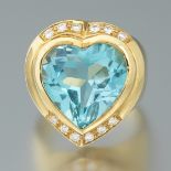 Ladies' Italian Gold, Swiss Blue Topaz and Diamond Heart Ring