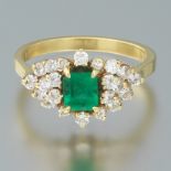 Ladies' Retro Gold, Emerald and Diamond Ring
