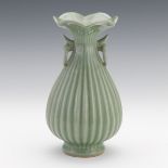 Chinese Longquan Celadon Glazed Meiping Fluted Vase