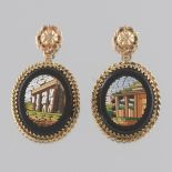 A Pair of Gold and Italian Micromosaic Pendant Earrings