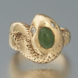 Ladies' Gold, Jade and Diamond Ring