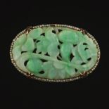 Carved Jadeite and Pearl Brooch