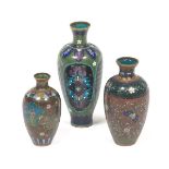 Three Miniature CloisonnÃ© Enameled Butterfly Vases