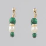 Ladies' Gold, Malachite and Pearl Pair of Earrings