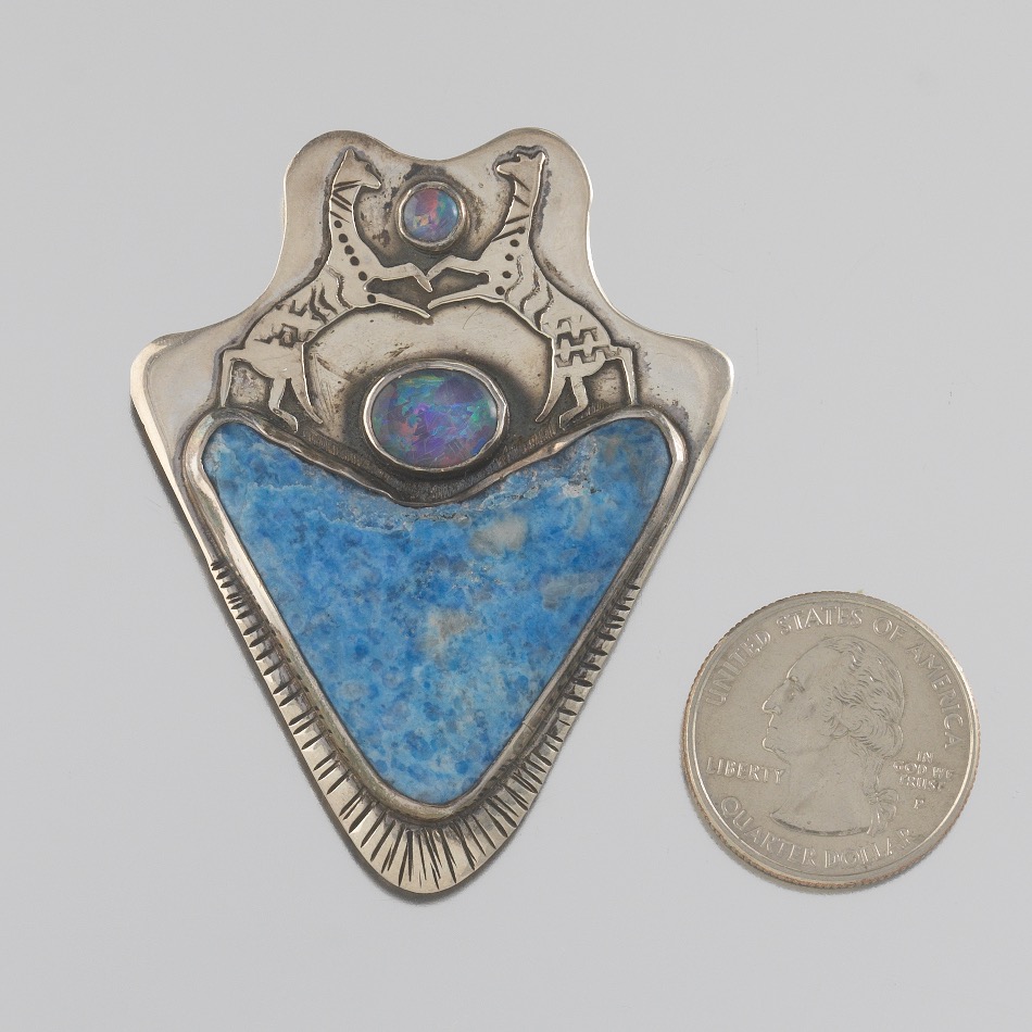 Ladies' Artisan Sterling Silver, Black Opal and Sodalite Tribal Style Pin/Brooch - Image 2 of 6