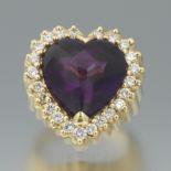 Mitchell Rotkel Vintage Large Gold, Heart Amethyst and Diamond Fashion Ring
