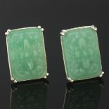 Pair of Large Carved Jadeite Plaque Cufflinks