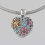 Ladies' Italian Gold and Multi-Gem Heart Pendant on Chain