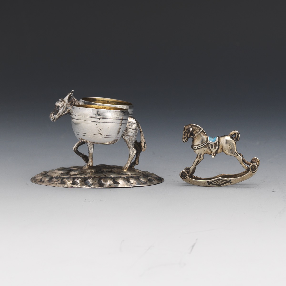 Italian Silver, Gold Wash and Enamel Donkey Salt/Pepper Cellar and Baby Rocking Horse - Image 4 of 7
