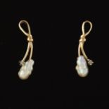 Ladies' Gold Pearl and Diamond Pair of Tassel Knot Pair of Earrings