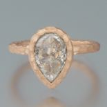 Ladies' Gold and "Salt & Pepper" Pear Shape Rose Cut Diamond Ring