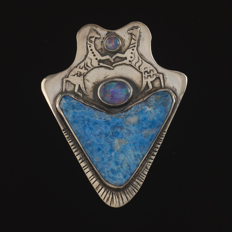 Ladies' Artisan Sterling Silver, Black Opal and Sodalite Tribal Style Pin/Brooch