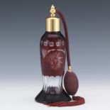 Ruby Red Cut Back Glass Perfume Bottle with Atomizer