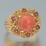 Ladies' Retro Gold, Coral and Ruby Ring
