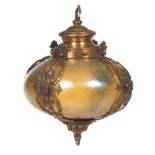 Austrian Art Glass and Gilt Bronze and Brass Pendant Lamp