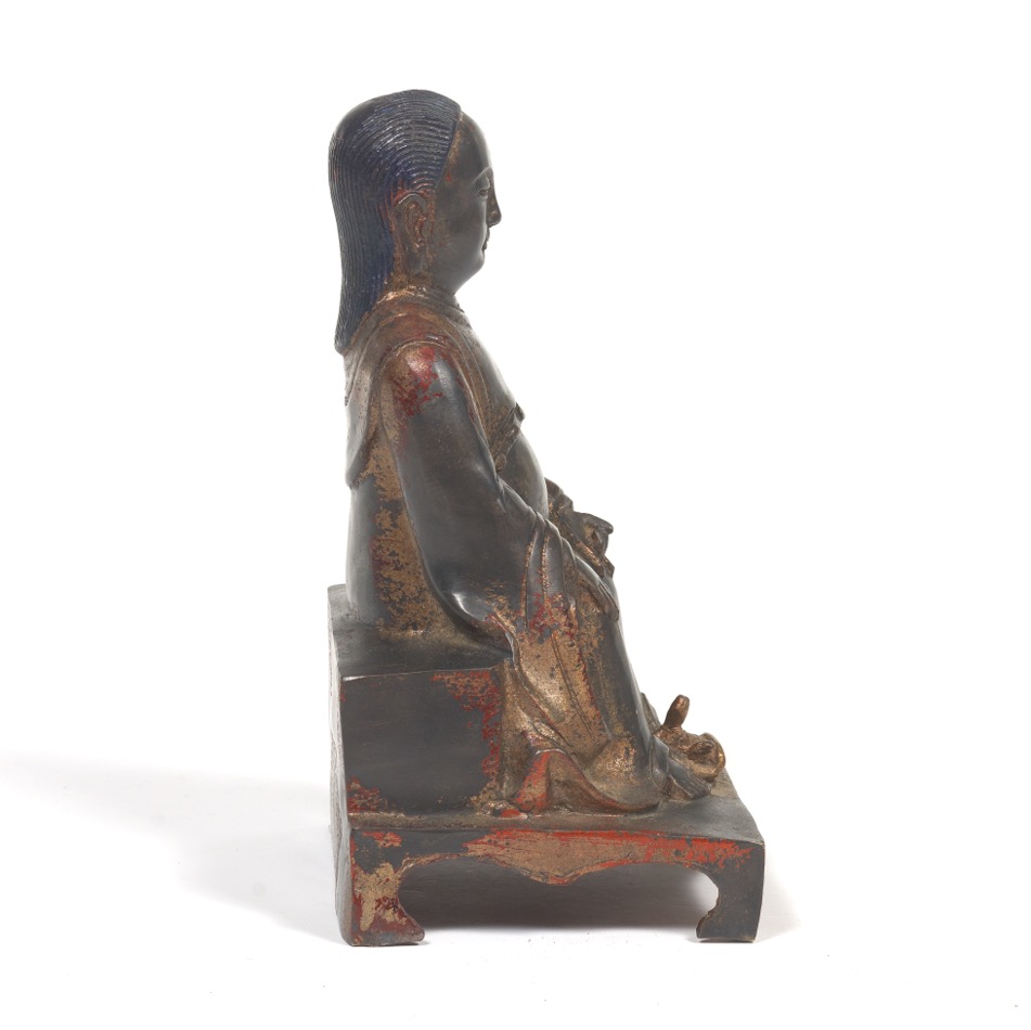 Chinese Patinated Copper Alloy with Gilt Lacquer Finish Sculpture of Deity with Xuan Wu - Immortal - Image 3 of 7