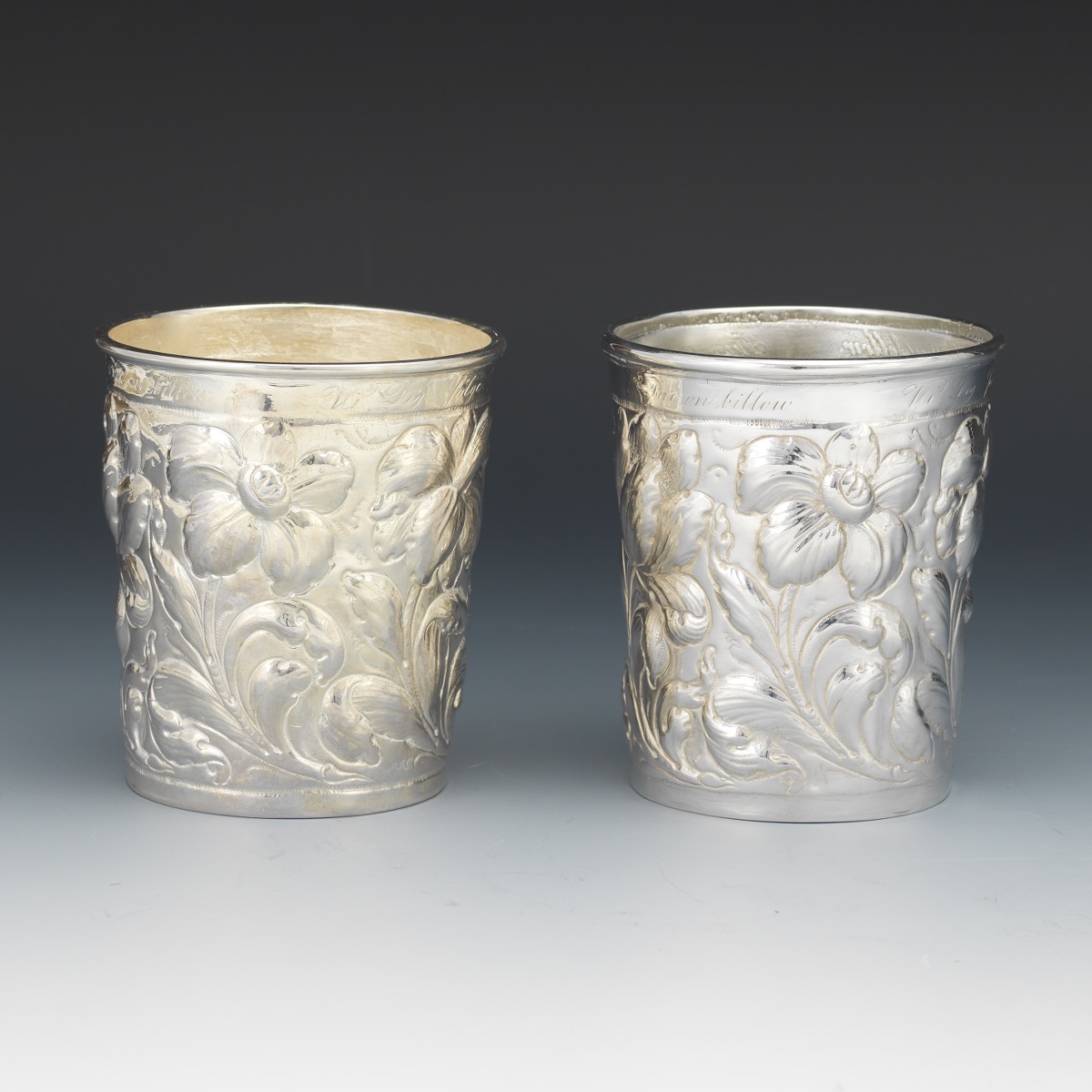 Pair of Sterling Silver Repousse Floral Julep Cups - Image 2 of 7