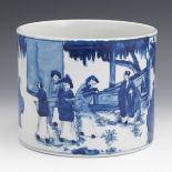 Chinese Porcelain Blue and White Bitong Brush Wash, by Wen Zhang Shan Dow, Late Qing Dynasty/Republ