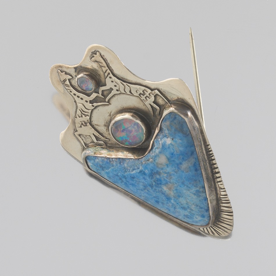 Ladies' Artisan Sterling Silver, Black Opal and Sodalite Tribal Style Pin/Brooch - Image 3 of 6