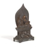 Antique Tibetan Cast Iron Double Buddha on Throne