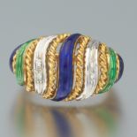 Ladies' Vintage Italian Gold, Diamond and Guliioche Enamel Dome Ring