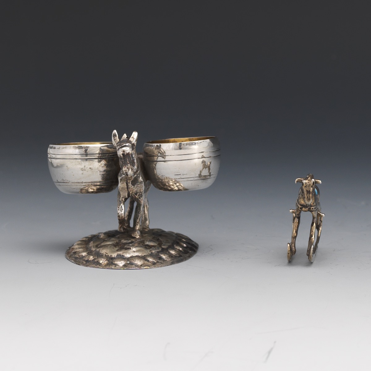 Italian Silver, Gold Wash and Enamel Donkey Salt/Pepper Cellar and Baby Rocking Horse - Image 3 of 7