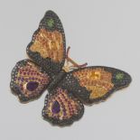 Gold, Diamond, and Colored Gemstone Butterfly Brooch