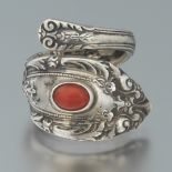 Ladies' Victorian Sterling Silver and Coral Fashion Bypass Ring