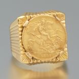 Gentleman's 1912 Gold Sovereign Coin Ring
