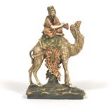 Amphora Pottery Sculpture of Arab Playing Bagpipe Seated On a Camel