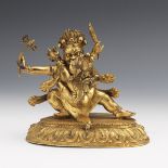 Tibetan Antique Gilt Bronze Sculptural Group "Wheel Of Life" of God of Wealth Kubera in the Sacred