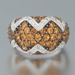 Ladies' 18k White Gold Ring with Orange Topaz and Diamond Ring