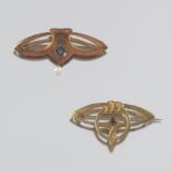 Two Jugendstil Gold, Blue Sapphire, Garnet and Seed Pearl Pin/Brooches