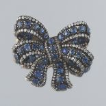 A Diamond and Sapphire Bow Brooch