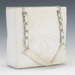 Chanel, Quilted Caviar White Leather Tote