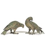 Pair of Patinated Metal Pigeons