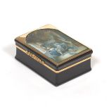 14k Two-Tone Gold, Carved Horn Vanity Box with Miniature Watercolor, ca. 18th Century