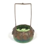Austrian Art Nouveau Emerald Glass and Bronze Grape Vine Basket
