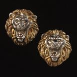 Ladies' Sterling Silver High-Relief Lion Head Pair of Ear Clips