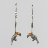 Ladies' Sterling Silver and Gemstone Pair of Toucan Dangle Earrings