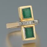 Ladies' Modernist Gold, Emerald and Diamond Ring