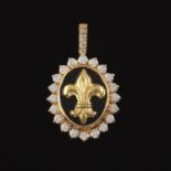 Ladies' Gold, Black Onyx and Diamond "Fleur-De-Lys" Pendant